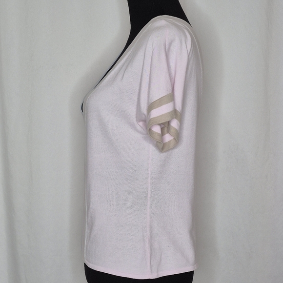 Cotton by Autumn Cashmere Deep V-Neck Short Sleeve Striped Pastel Top - Size L - Picture 2 of 9